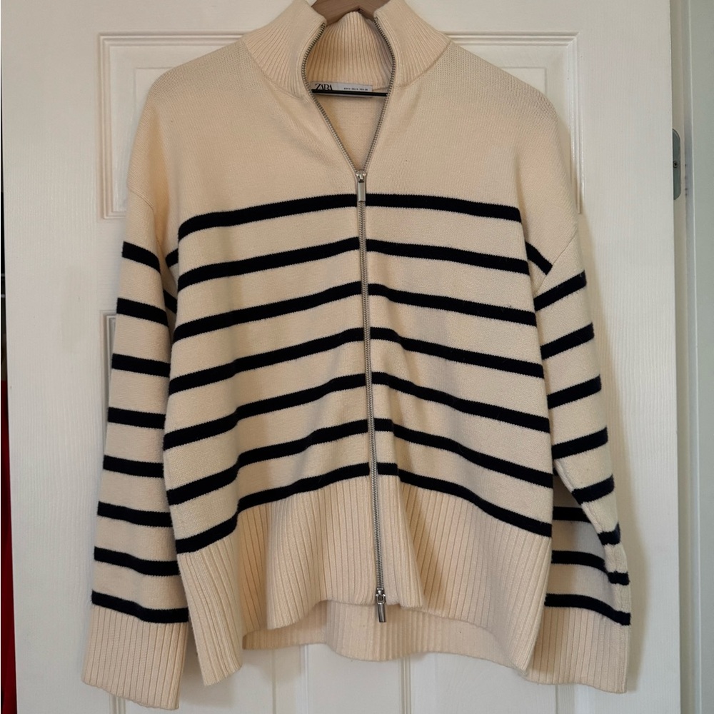 Zara Striped Zip-Up Sweater